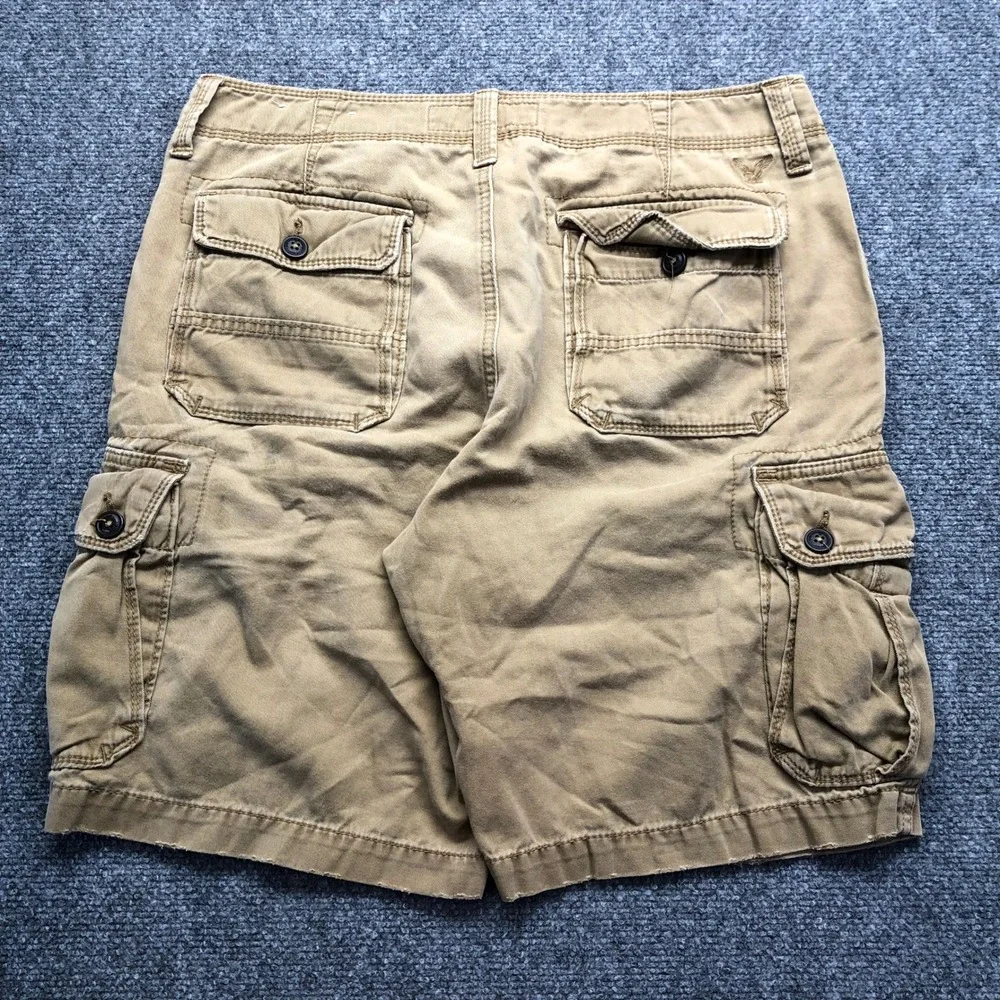 American Eagle Mens Cargo Shorts Khaki Tan Cotton Twill Size 32 Casual Rugged